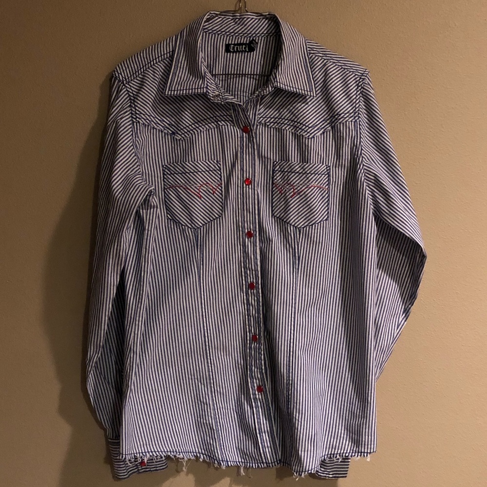 Cruel Girl Blue, White & Red Western Snap Shirt